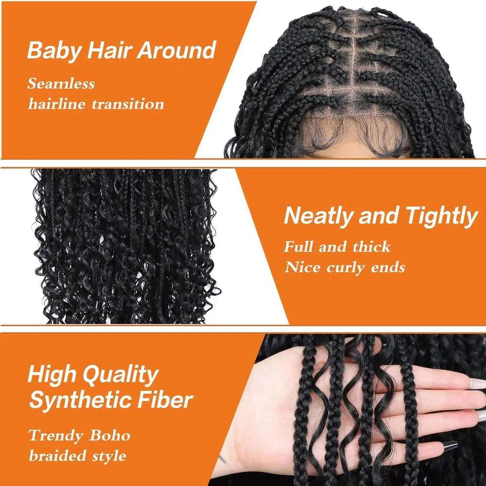 Synthetic Long Bohemian Boho Box Braid for Black Women Twisted Braids Full Lace Braided Wigs with Baby Hair