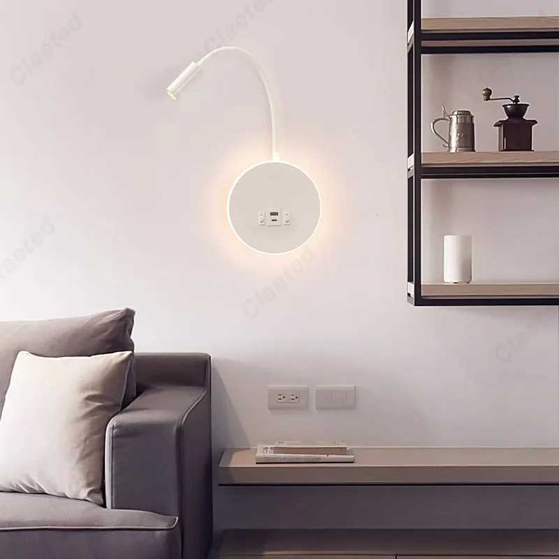 LED Flexible Gooseneck Wall Lamp USB with Switch Adjustable Angle Bedroom Bedside Wall Lamp Corridor Decorative Lighting FixtureXJ250526