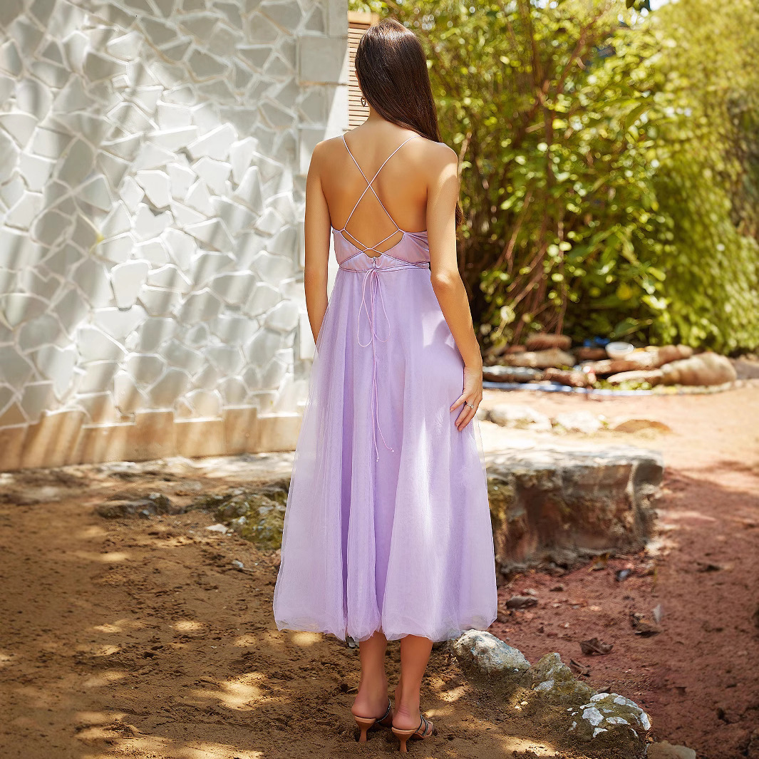 Dress Banquet Purple Strap Dress New Dress