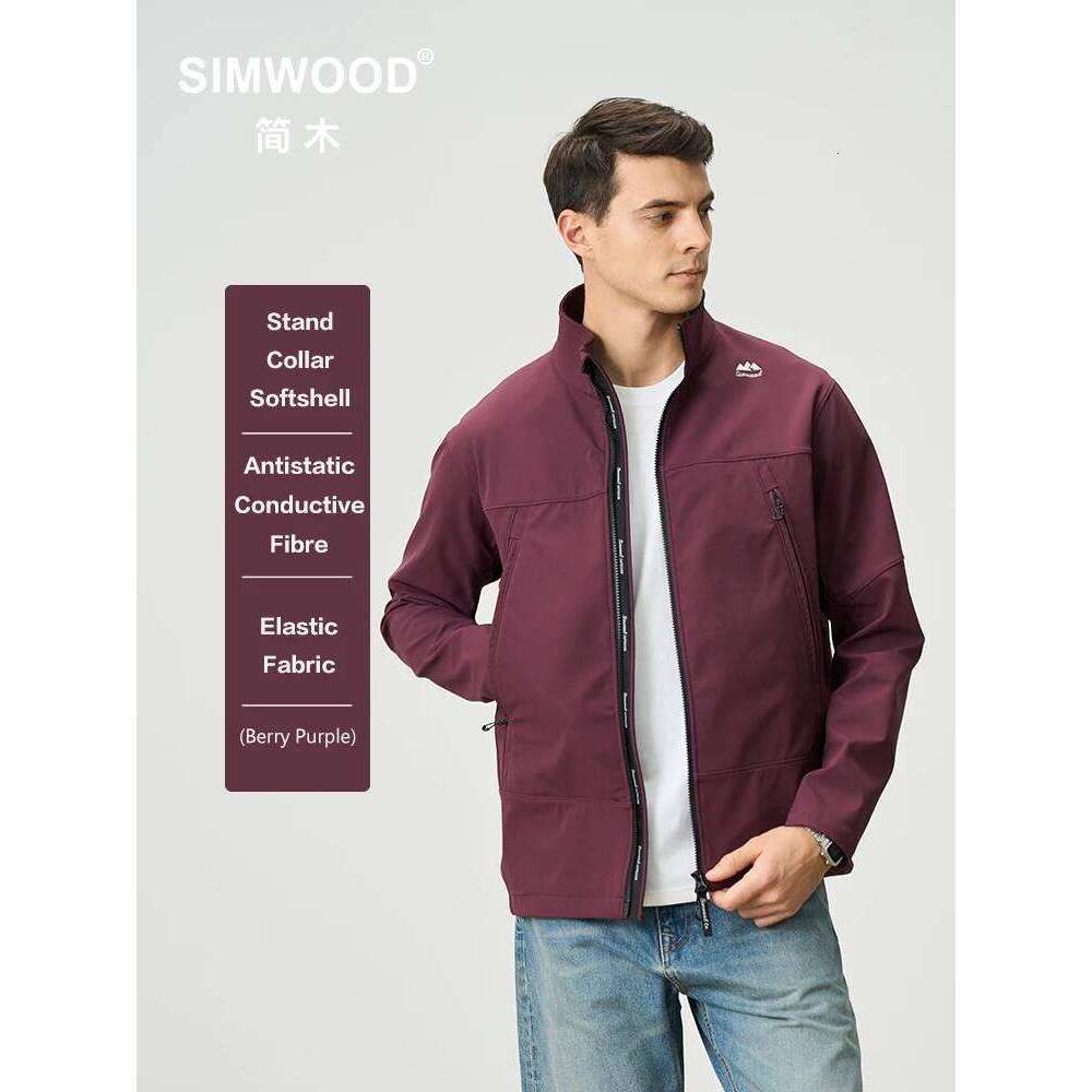 SIMWOOD 2025 Spring New Oversize Light Outdoor Jackets Men Softshell Antistatic Conductive Fibre Fabric Stand-up Collar Jacket