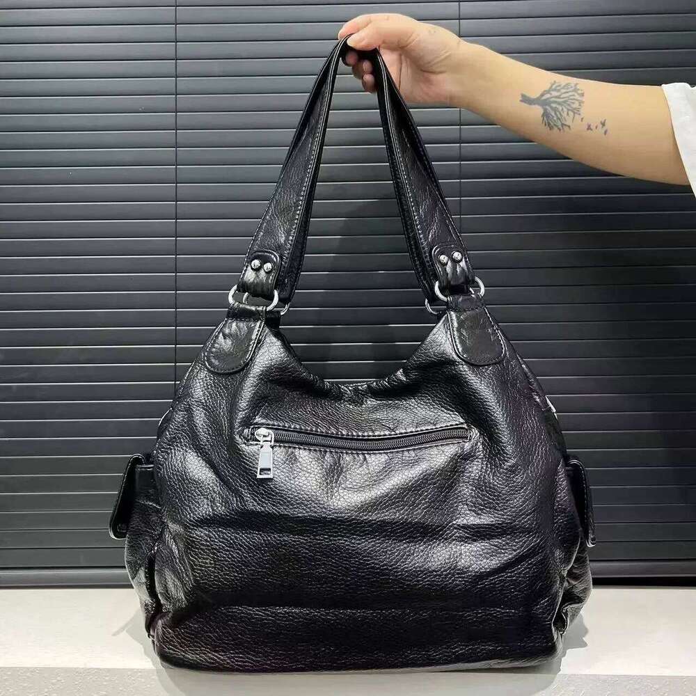 Women's Bags Designer Women's Fashion Y2k Hot Girl Distressed Tote Multi-Pocket Washed Vegan Leather Shoulder Bag