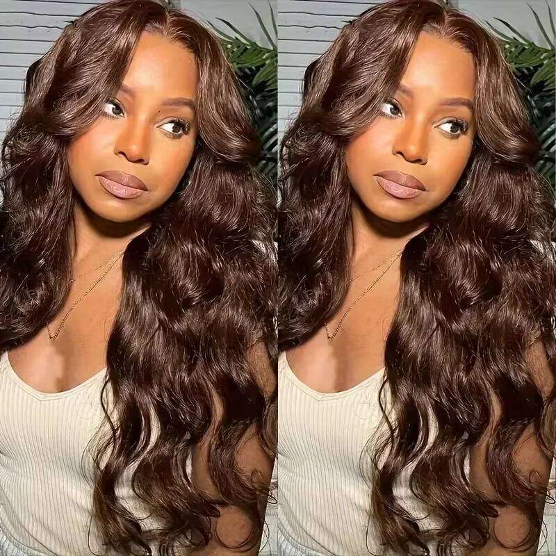 13x6 Chocolate Brown Body Wave Front 16-36 Inch Lace Frontal 100% Pre Plucked Colored Human Hair Wig
