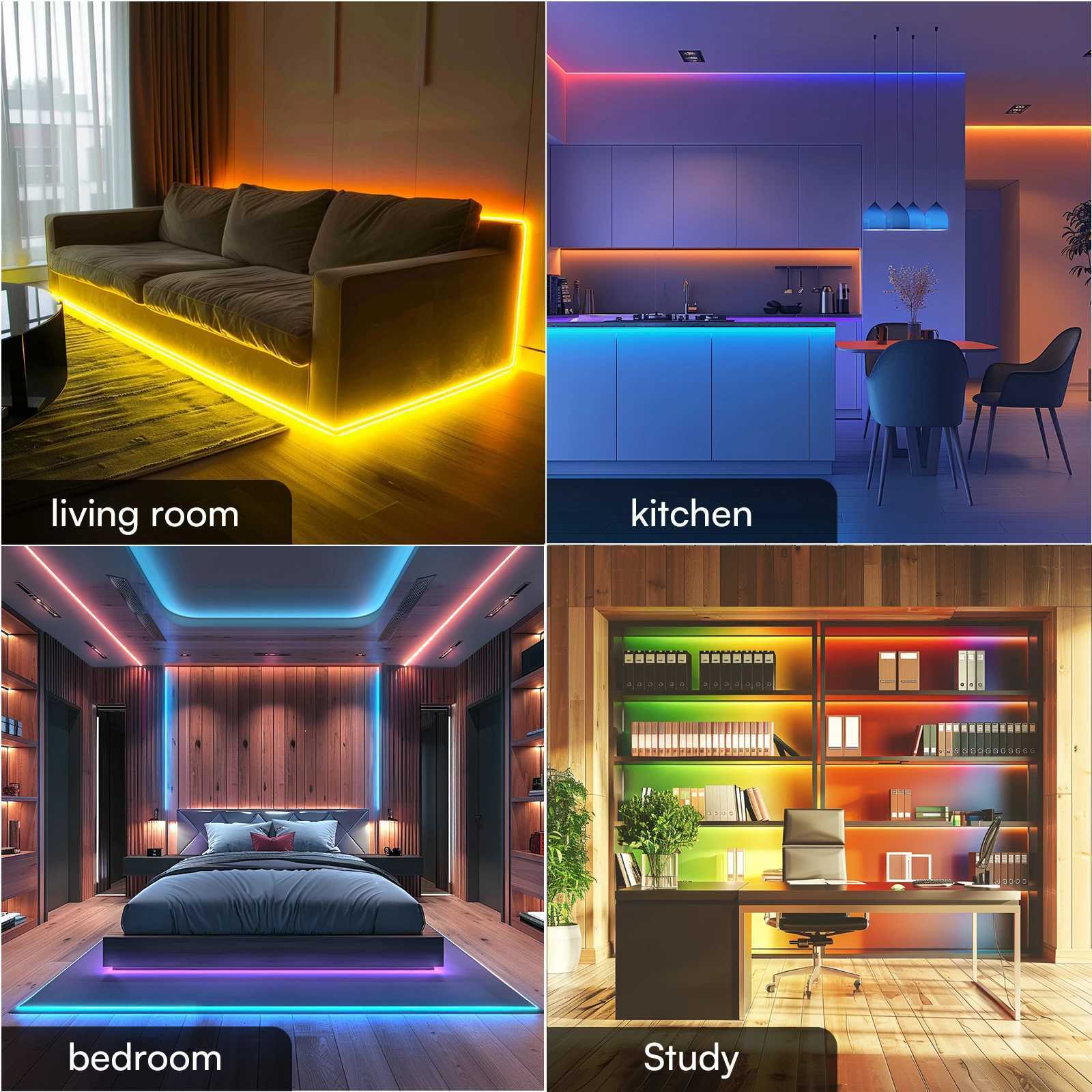 Tjoy LED Smart Light Strip 100ft Size Supports App Control (Clocking Discoloration Music Rhythm) Suitable for Bedroom Living Room Ceiling Decoration W