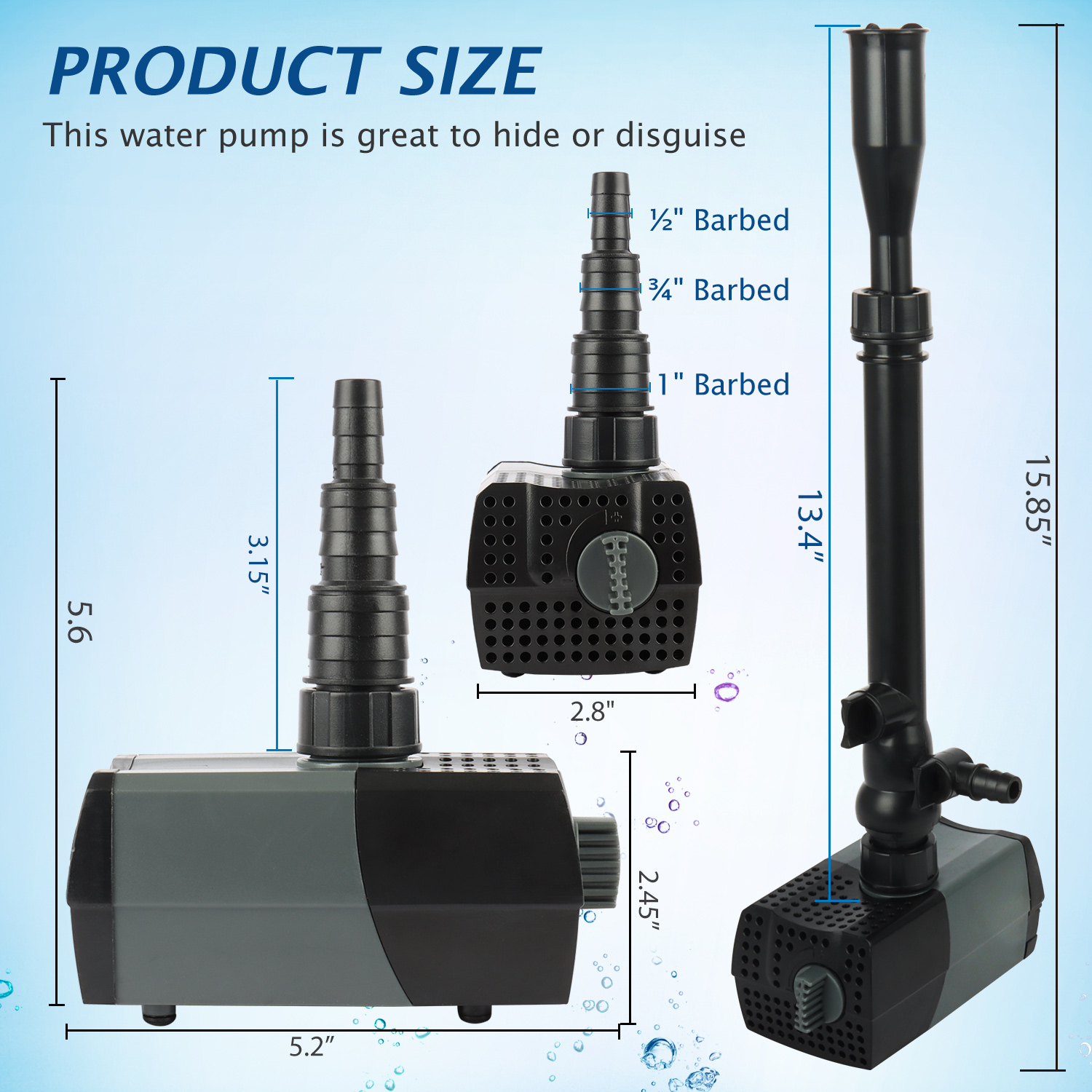 (HSUP-1400F) High-Efficiency Submersible Water Pump with Built-In Fountain for Ponds & Aquaria