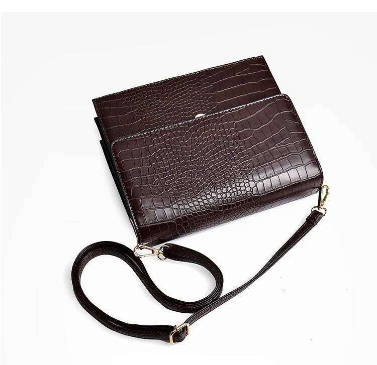 NIGEDU Fashion Women Handbag crocodile Leather Flap Shoulder Bag for Female crossbody bags Large capacity Totes coffee