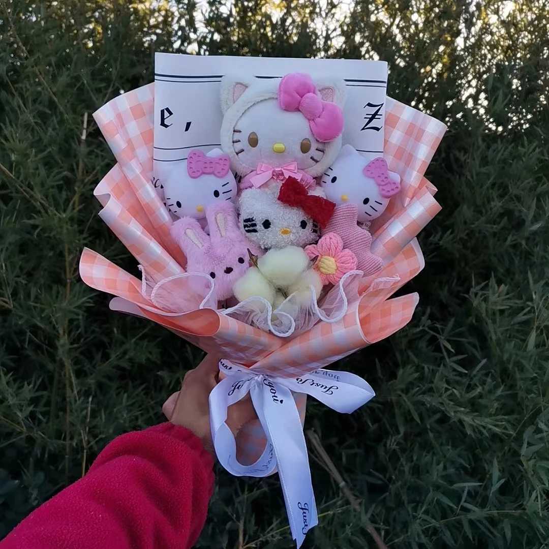 Hello Kitty Kuromi Plush Bouquet Sanrio My Melody Cinnamoroll Stuffed Plush Doll Valentines Day Christmas Birthday Giftsw250526