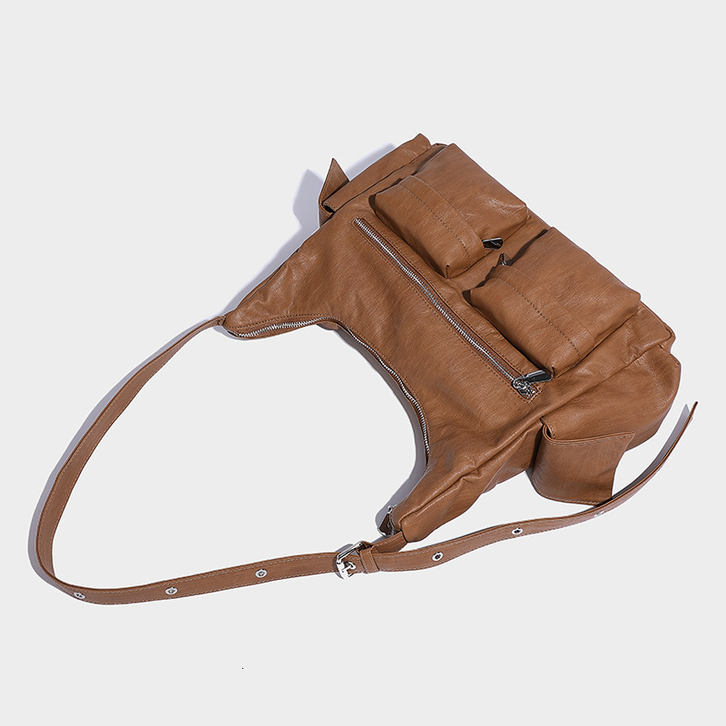 Korean Style Trendy Large Capacity Handbag Motorcycle Multi-Pocket Design Fashionable Single Shoulder Underarm Work Tote Bag