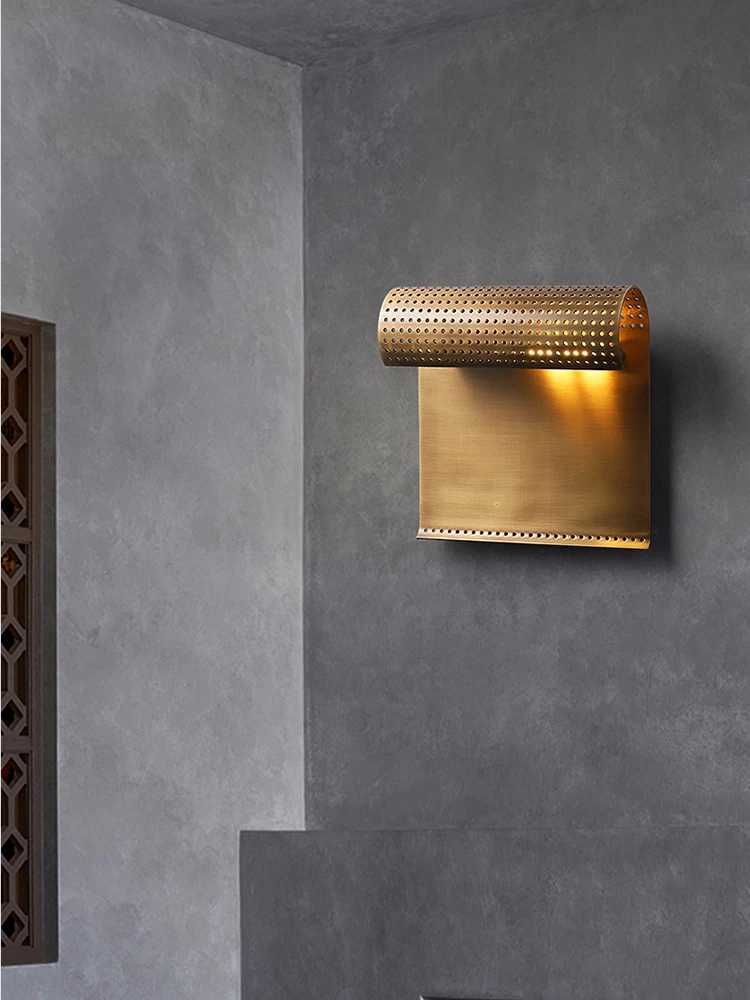 brass Modern Light Luxury Model Room Living Room Bedroom Bedside Background Wall Creative Curling AC110V 220V VC Wall LampXJ250526
