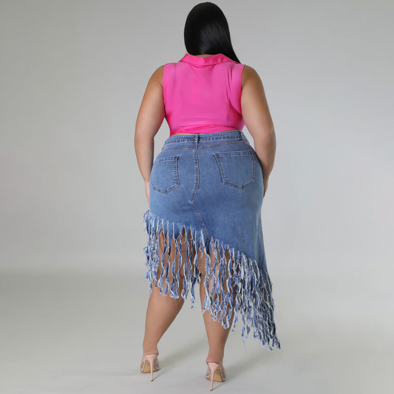 Plus-size Denim Skirt And Fringe Cross-border European And American Womens Summer New style