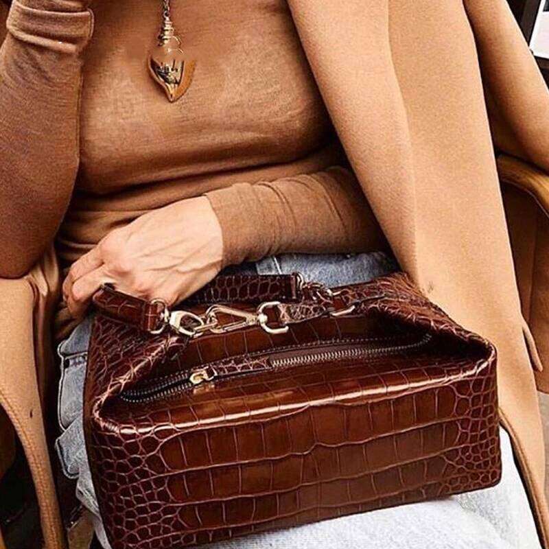 Square Alligator Box Handbags Retro PU Leather Shoulder Bags For Women 2024 Solid Color Clutch Bolsa Feminina Sac
