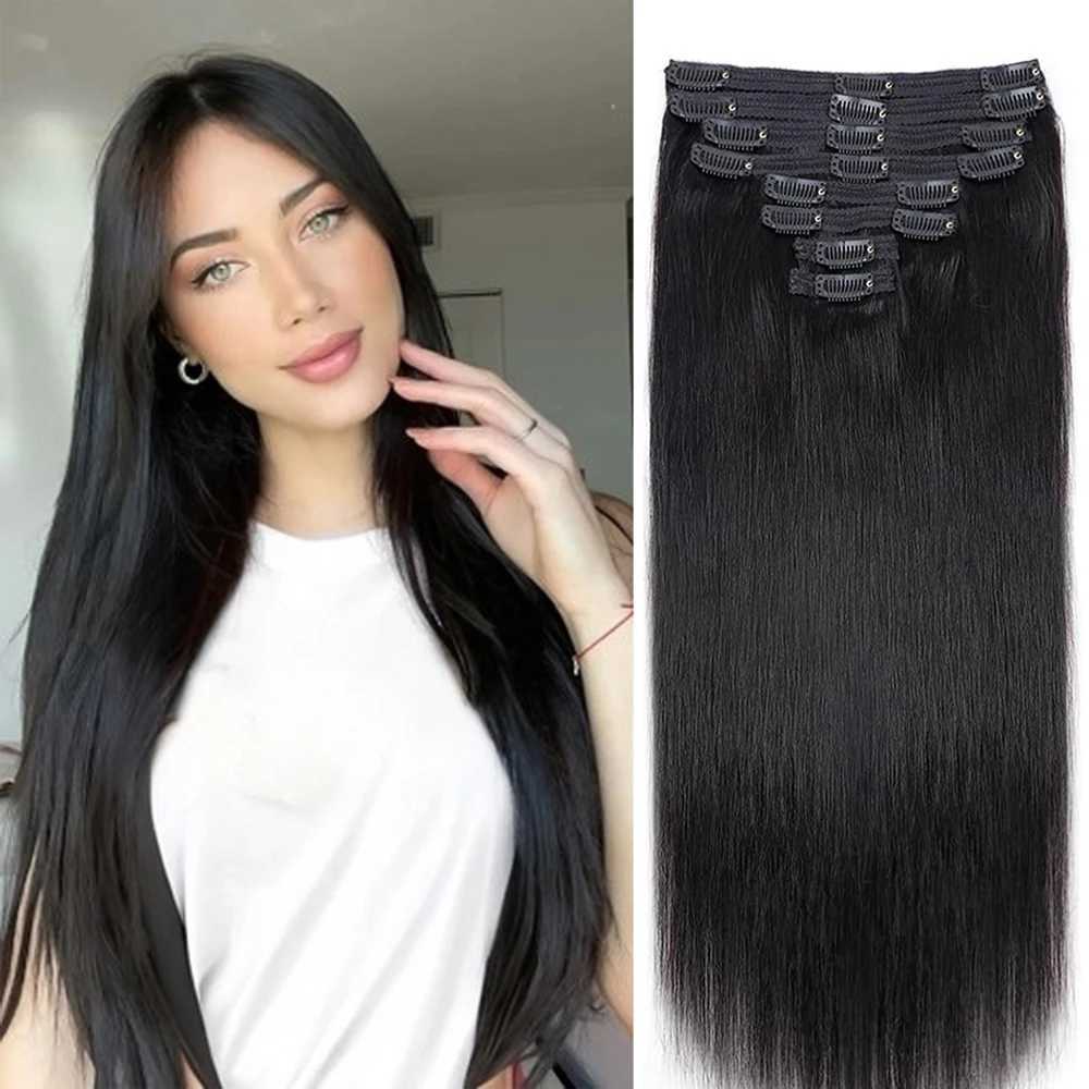 120G/8 Pieces Clip In Hair Extensions Human Hair Brazilian Straight Virgin 100% Human Hair Natural Black Color Clip In Remy Hair S25526