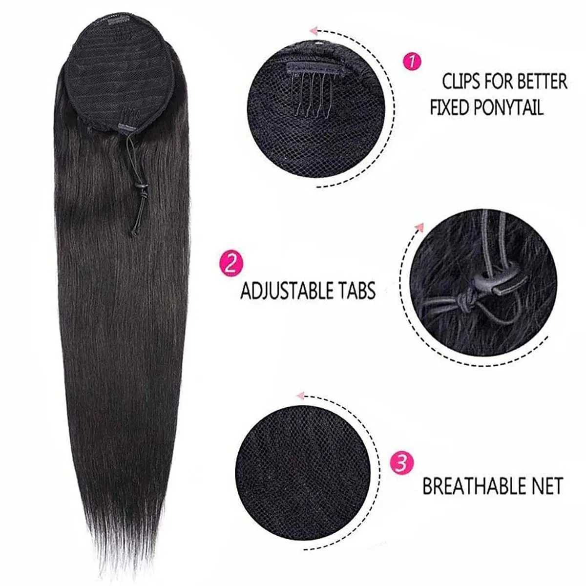 100% Human Hair Drawstring Ponytail Extension Water Wave Straight Kinky Curly Corn Wave Ponytail Clip in Ponytails Extensions S25526