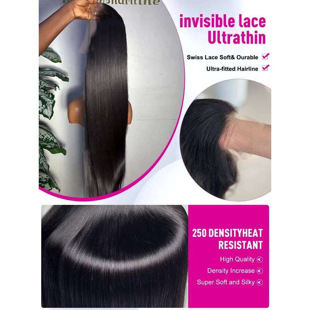 Luvin Bone Straight Brazilian 13x6 HD Frontal Wig Pre Plucked 250 Density Lace Front Human Hair Wigs For Women