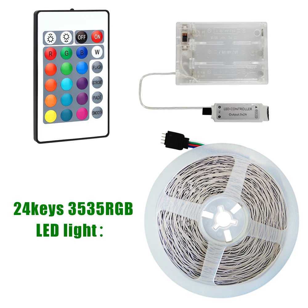 Battery pack powered LED strip with 24 key remote control for color change suitable for living room and bedroom. W250526