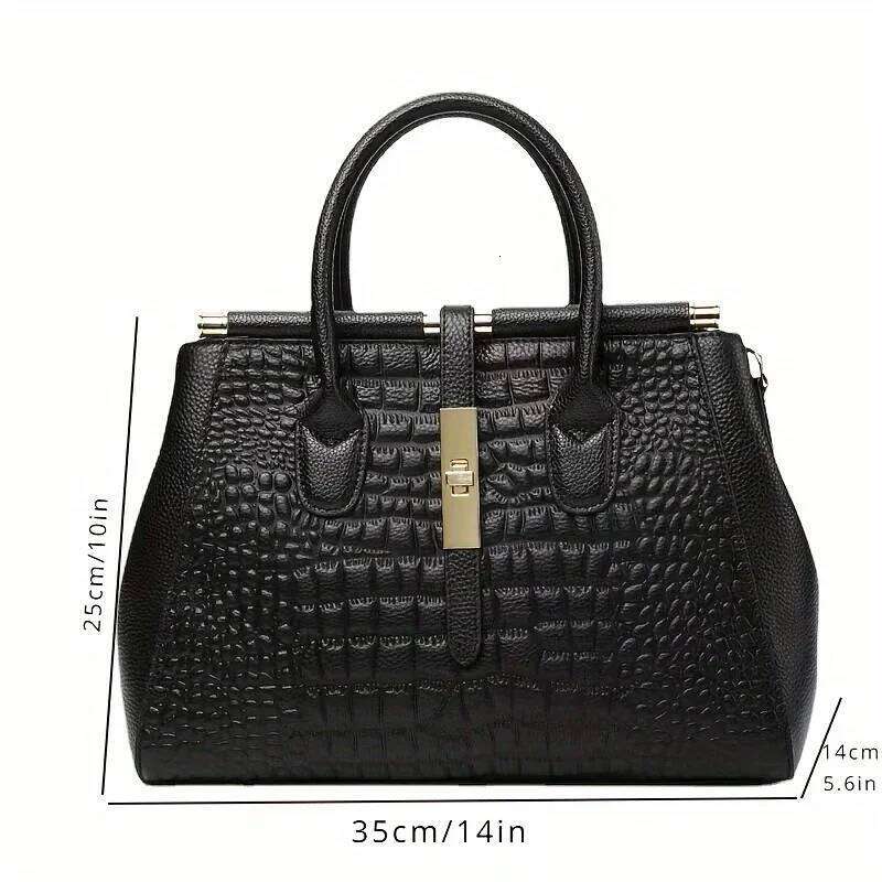 Women's Bags Designer Alligator Print Handbag Stylish Zipper Two-Hand Handle Handbag - Perfect For Work And Office Use