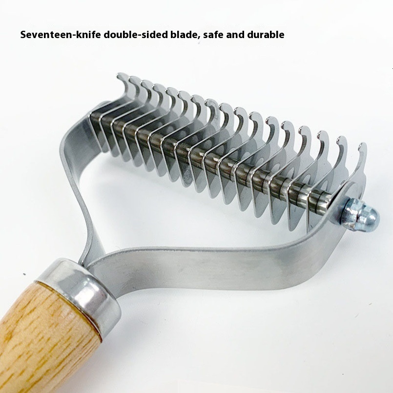 Pet Supplies Dog Grooming Cat Brush Wooden Handle Knot Double-Sided Stainless Steel Dogs Deshedding Rakes Comb Tool