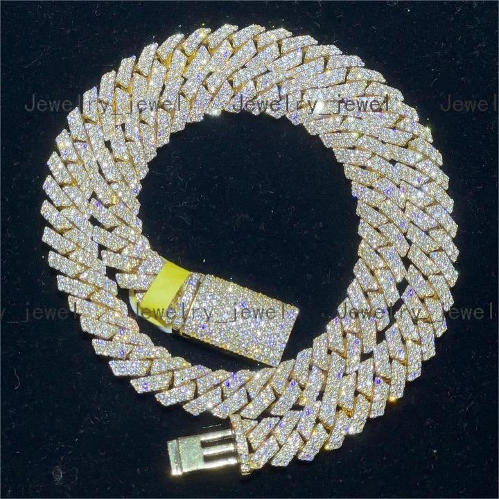 Iced Out Cuban Chain 10mm Hiphop 925 Sterling Silver Sparkling Pass Diamond Test Moissanite Cuban Link Chain