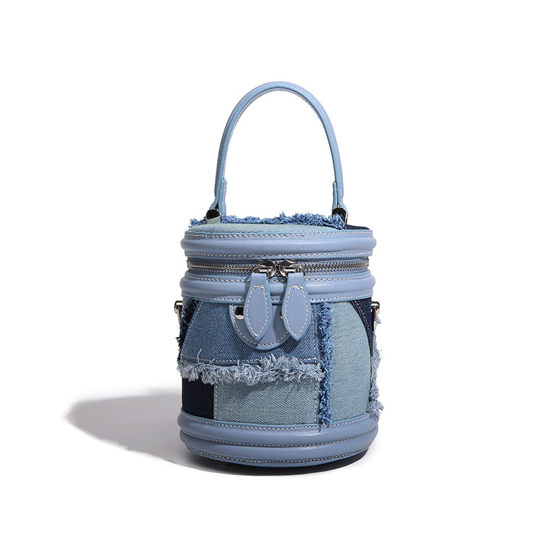 Niche Design Denim Patchwork Stylish Bucket 2024 New Casual Trendy Versatile Handbag Crossbody Small Bag