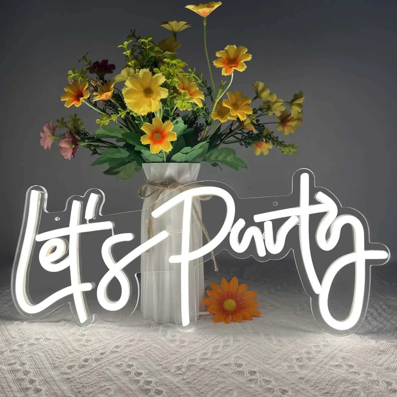 Lets Party Customizable Colors Neon Sign LED Lights Bar Pub Wall Wedding Birthday Aesthetic Decoration Room Wall Decor Signs W250526