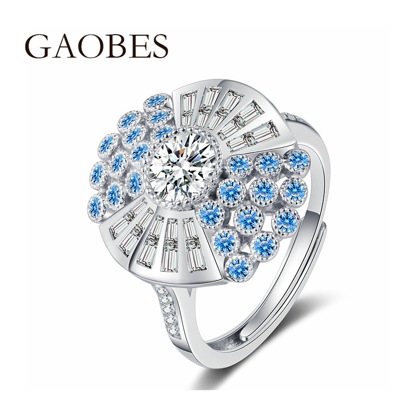 Chic Ladies' Jewelry Piece: Stunning Blue Gemstone Accent Ring Crafted from Premium Silver Alloy