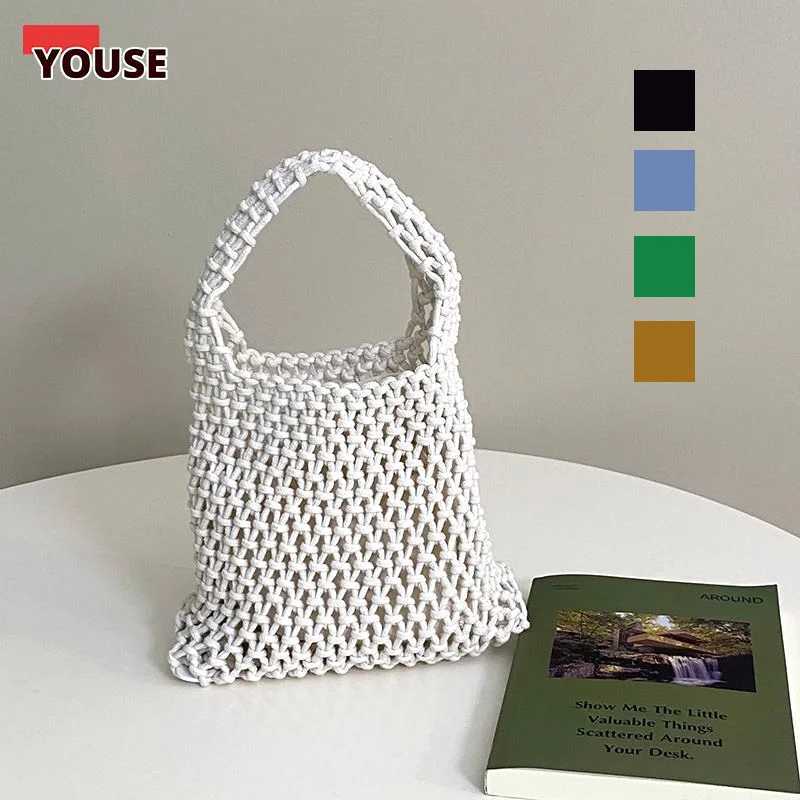 Handwoven Tote Bag for Women Knitting Crochet Beach Shoulder Bag Straw Rope Underarm Bags for Work/Home Serenity W250524