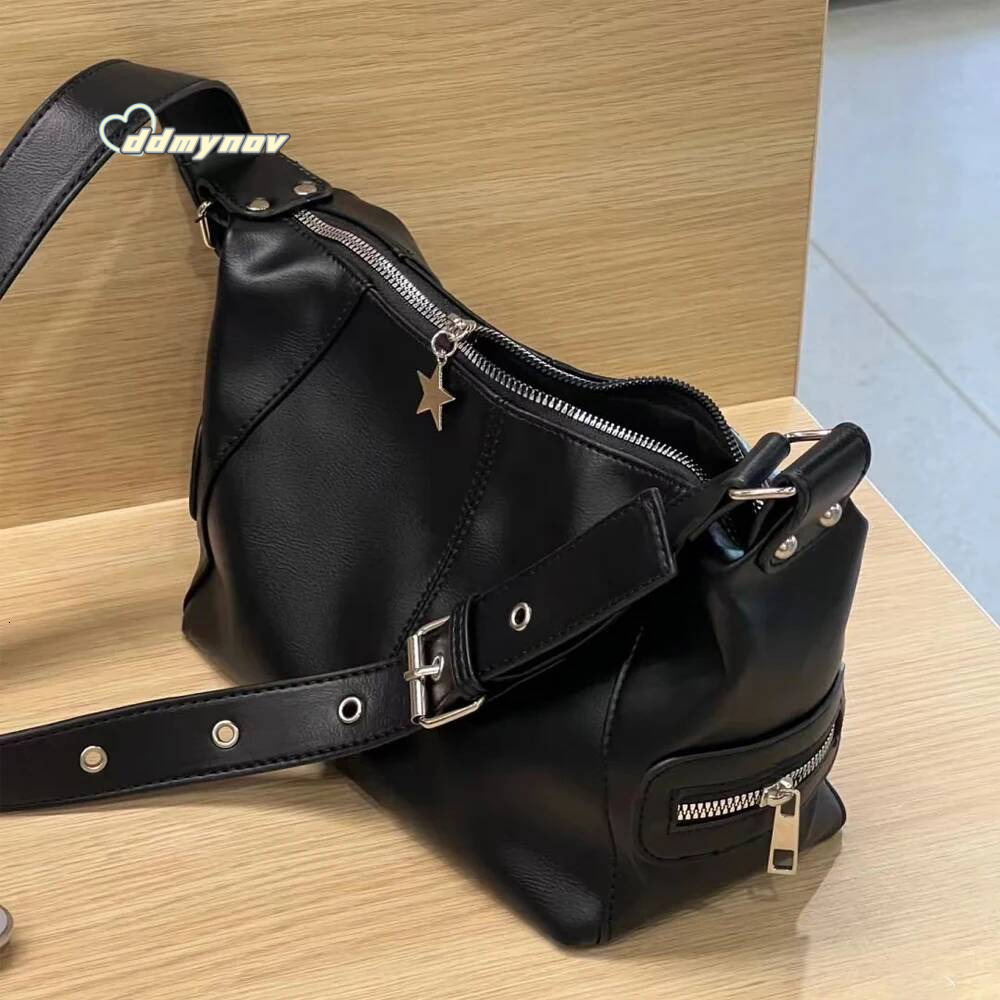 Y2K Korean Gothic Star Girl Black Handbag Haruku Aesthetic Vintage Shoulder Crossbody Bag Trendy Women Messenger Tote Bags ddmynov