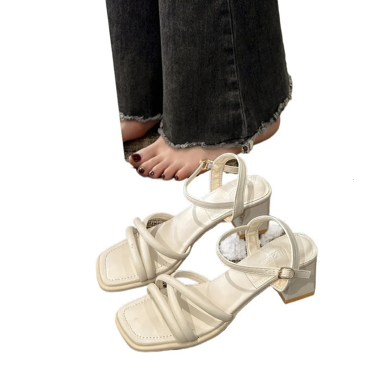 Summer Buckle Strap Clear Heels Retro Woman Shoes High Sandals Female Open Toe Original Highheeled Girls Peep Block Pu 250526