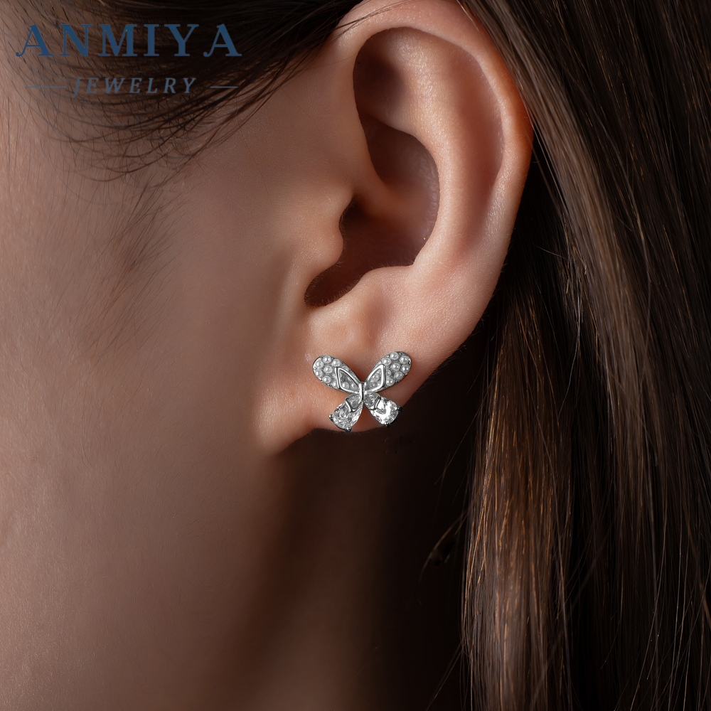 Wholesale 925 Sterling Silver Butterfly Stud Earrings 18K Gold Plated Zircon Cute Trendy Animal Jewelry Girls Gift Children