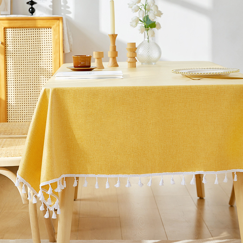 D274 tablecloth waterproof and oil-proof wash-free Nordic solid color imitation cotton and linen fabric rectangular light luxury high-end dining table