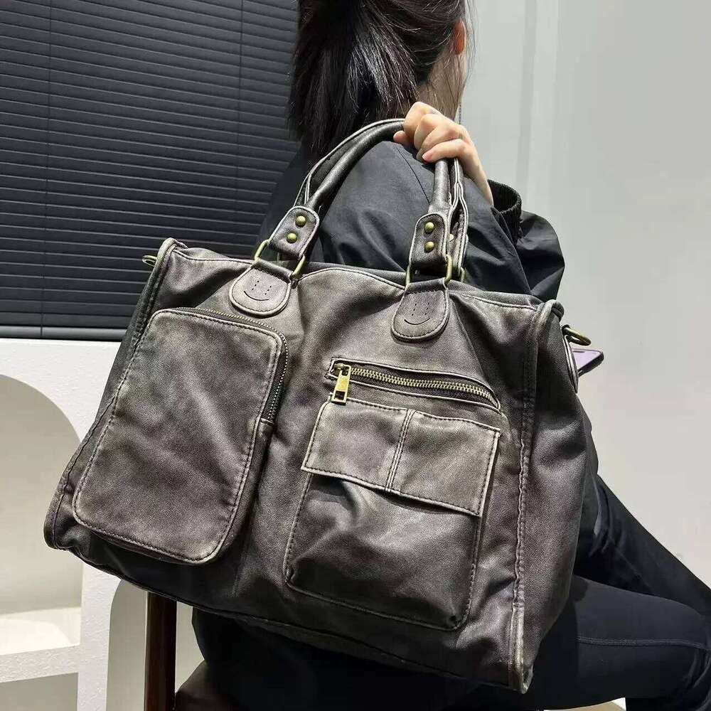 Women's Bags Designer Ladies' Fashion Y2k Multi Pocket Hot Girl Washed Motorcycle Tote Bag Large Capacity Vintage Single Shoulder Handbag