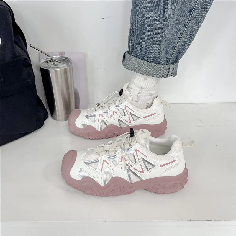 Womens Mesh Breathable Sports Shoes with Thick Soles Dads Shoe Student Height Increasing Running Outdoor Hiking Shoe 250526