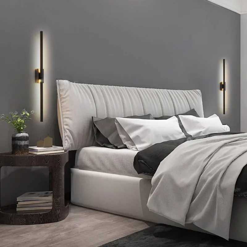 Modern Simple Creative Design Longer LED Wall Lights Living Room Background Decorate Bedroom Stairs Hallway Black Nordic SconceXJ250526