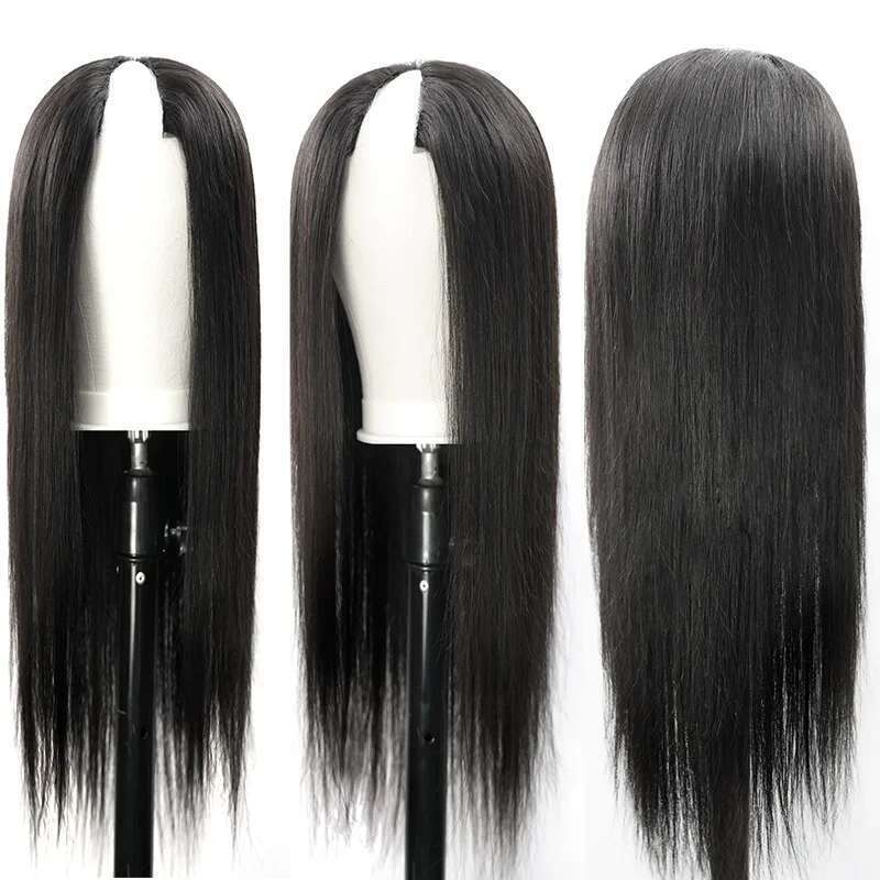 Wear And Go 30 32 Inch Straight Wig 100% Raw 250% Density V Part Human Wigs for Women Natural Remy Hair