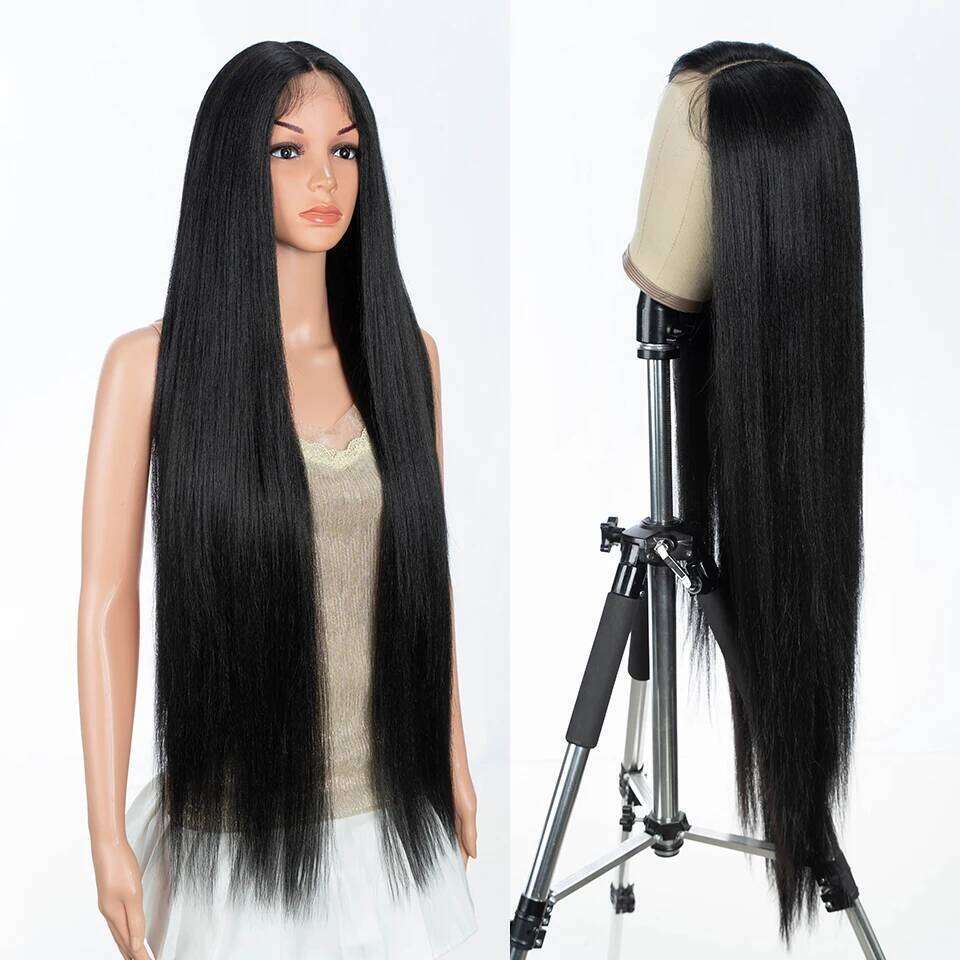 Synthetic Front For Women 36 Inch Deep Part Long Yaki Straight Ombre Brown Ginger Cosplay Lace Wigs