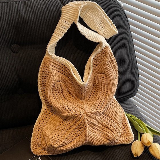 2025 Summer New Large Capacity Single Shoulder Cotton Woven Mesh Tote Beach Vacation Underarm Bag