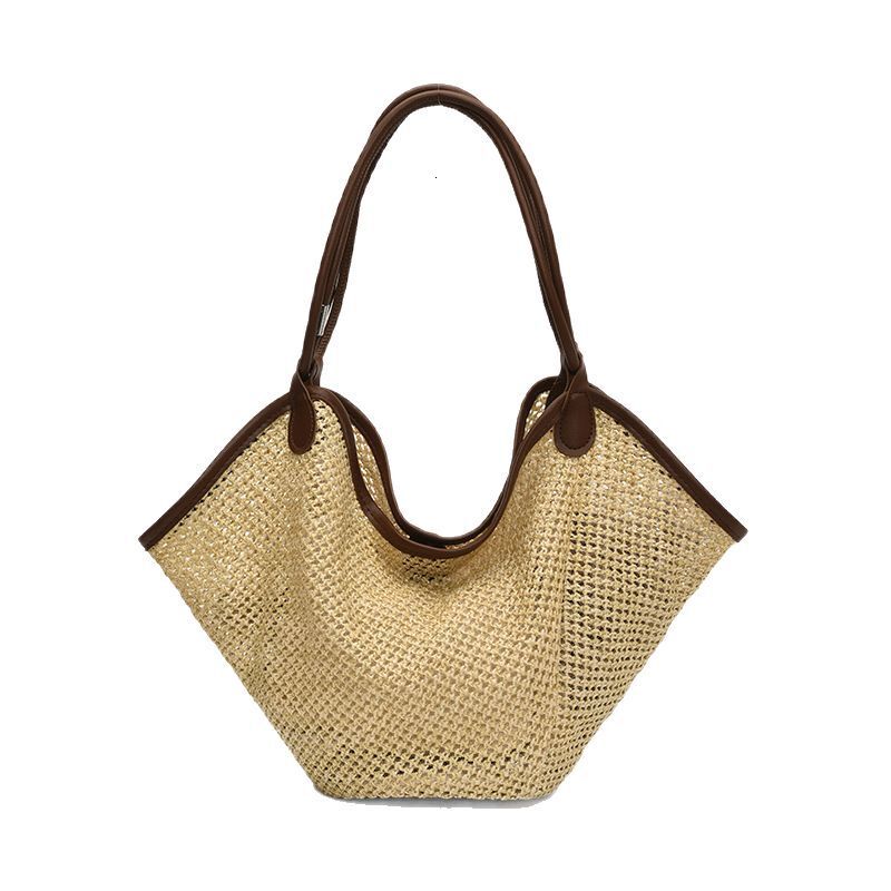 Large Capacity Hollow Out Tote for Women 2025 New Straw Unique Niche Shoulder Commuter Woven Bag