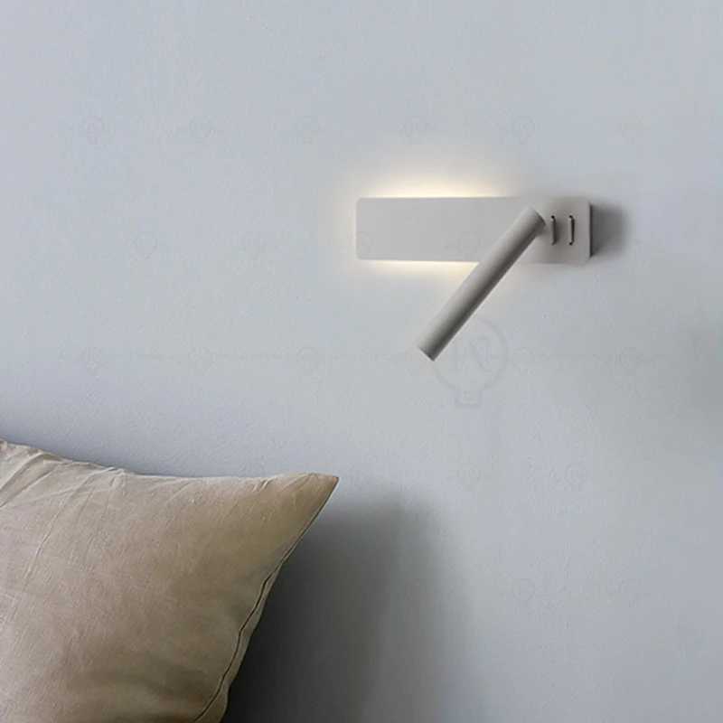 White Nordic bedside wall lamp LED bedroom reading wall lamp study with switch adjustable angle rotating wall lampXJ250526