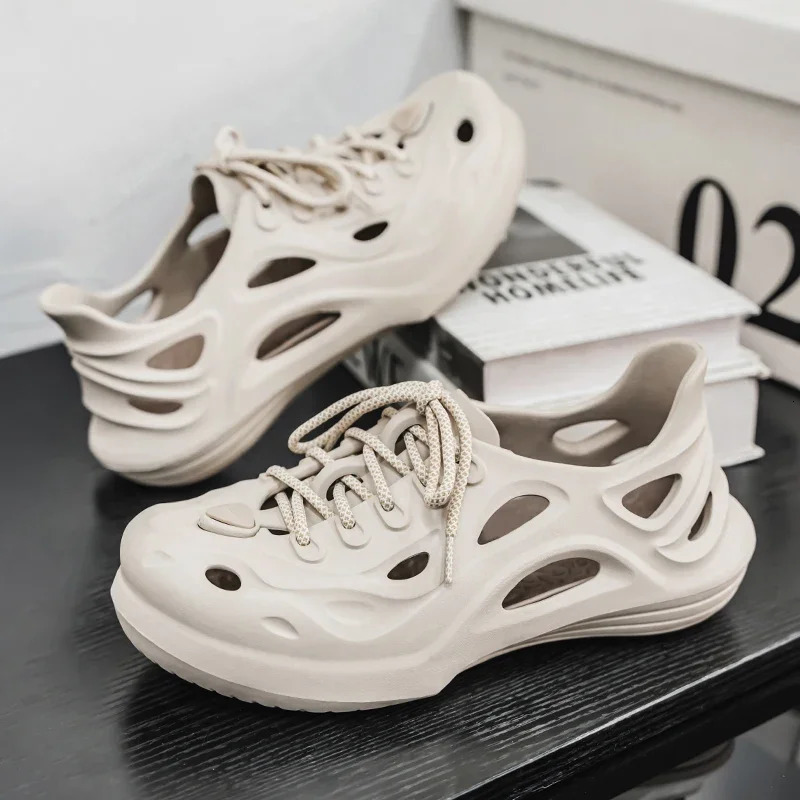 Softsole Outdoor Garden Shoes Waterproof Fashion Hole Driving Slippers Mens Breathable Casual Lace Up Sandals Summer 250523BJ - view 5