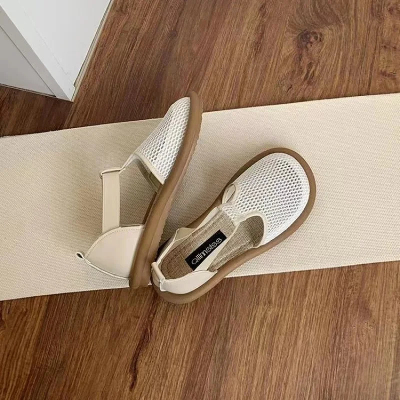 Rubber Round Toe Deep Mouth Mesh Single Shoes Low Top Flat Heel 250526