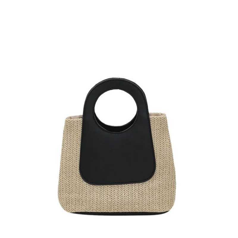 New Vintage Color Patchwork Straw Bag Large Capacity Hand-woven Bag Simple Fashion Shoulder Handbag W250524