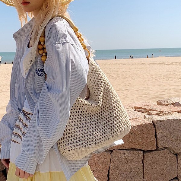 2025 New Straw Bag for Women, Beach Vacation Shoulder Mori Style Handmade Woven Bag, Large Capacity