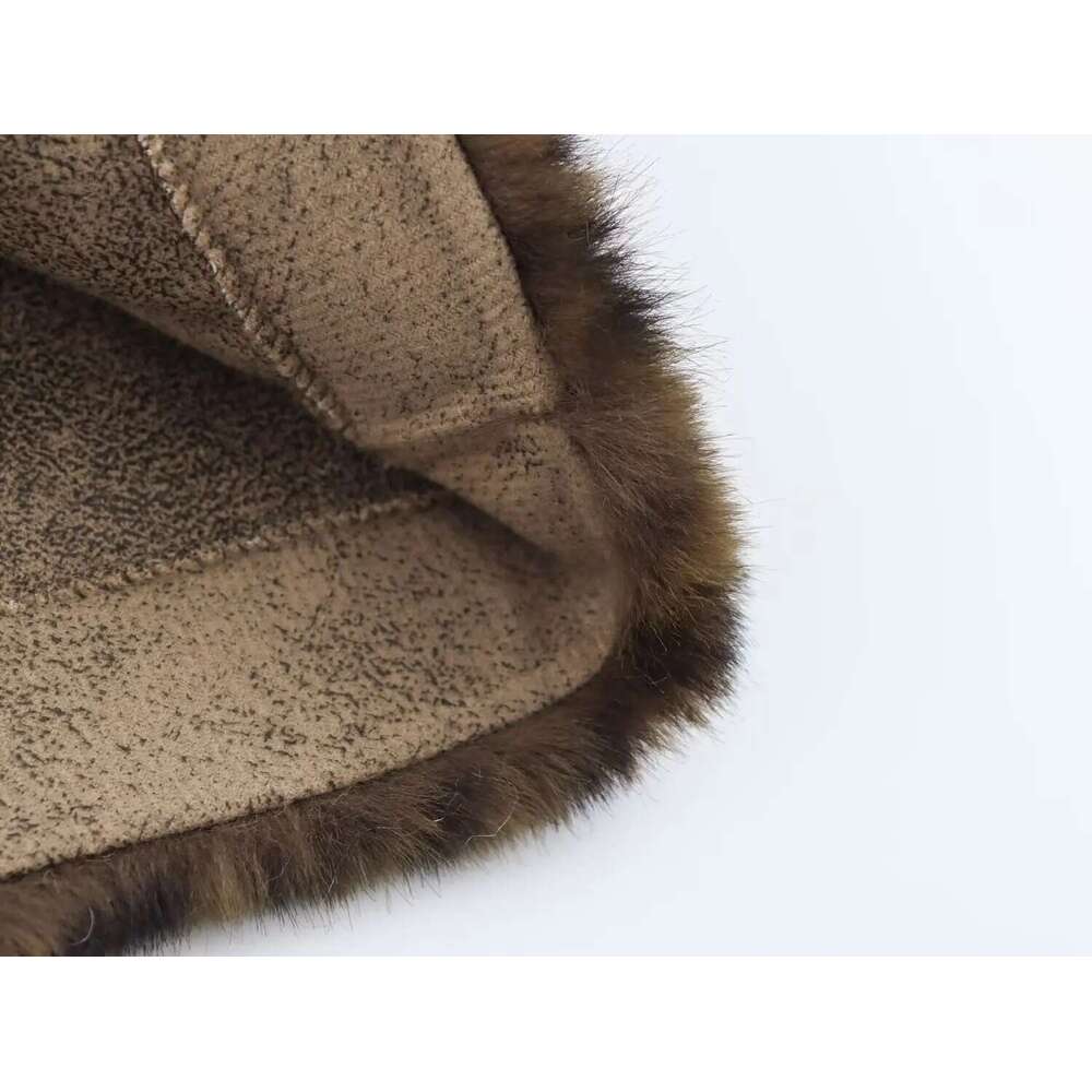 2024 women's leopard print mid-length fur integrated gold mink veet temperament slim v-neck coat