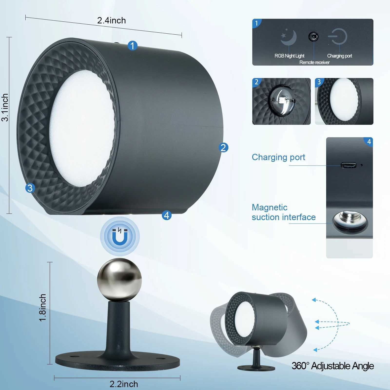 RGB LED Wall Lamp Touch Control Remote Wall Lights Double Head Portable Night Light For Bedside Bedroom Reading LampXJ250526