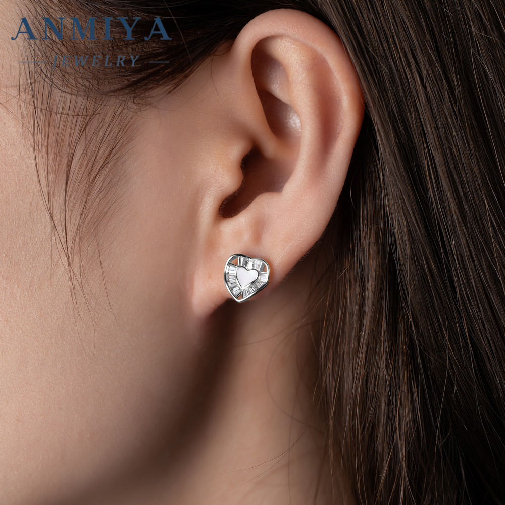 INS Hot Sales Fine Jewelry 925 Silver pink Heart Shape Stud Earrings for Girl Gift Lover Best Gift