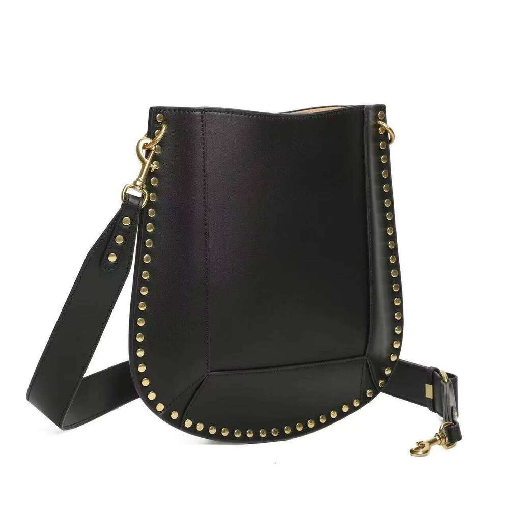 Women's Bags Designer European And American Retro IS Willow Nail Genuine Leather Shoulder Crossbody Bag, High-End Water Bucket Bag