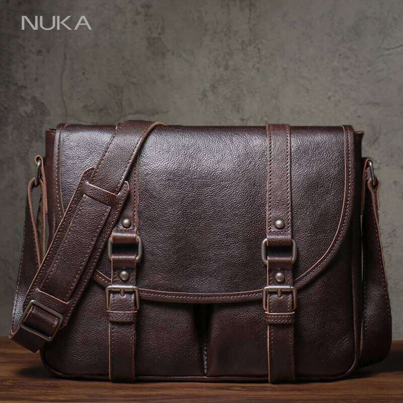 NUKA Designer Messenger Men'S Genuine Leather Shoulder Retro High Quality Crossbody Bag Office Business Briefcase