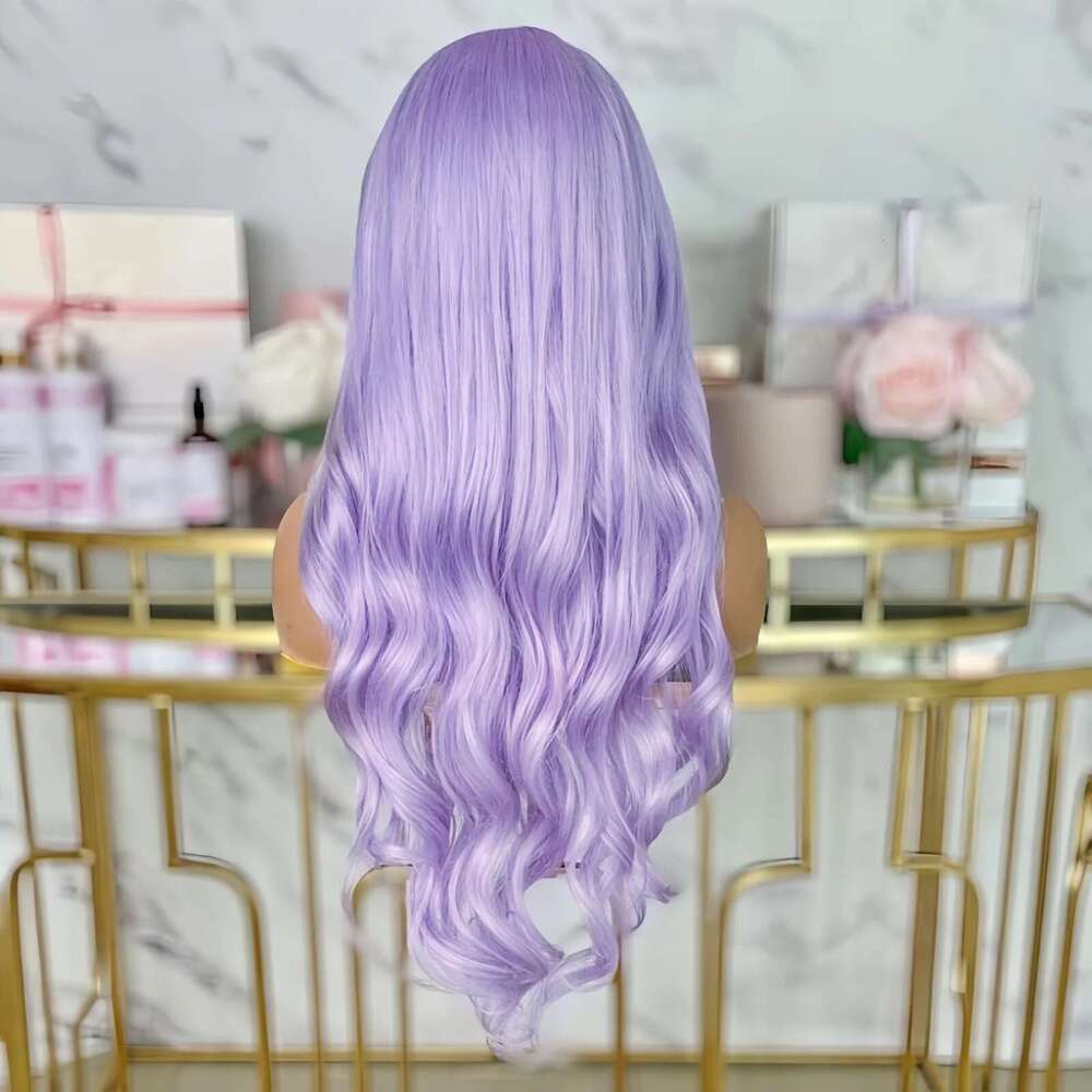 Light Purple Body Wave Synthetic Wig Middle Part Long Wavy Natural Hair Lavender Colored 13X4 Lace Front Wigs for Women Party