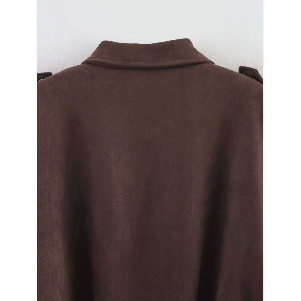 Pb&Za Women 2025 Spring New Fashion Suede Lapel Bomber Jacket Coat Vintage Long Sleeve Casual Female Outerwear Chic Tops