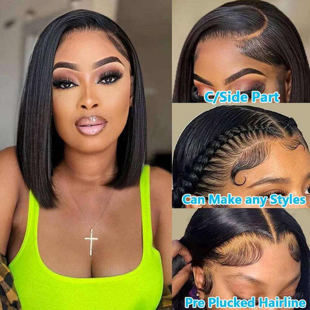 Bone Straight Human Hair 13x4 Short Bob Transparent Lace Front Wig 200% Densit 12 Inch Brazilian Natural Wigs For Women