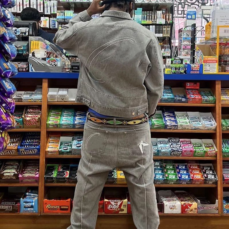 Top Designer Men's Tracksuits Embroidered Logo Vintage Hip Hop Denim Suit High Street Denim Jacket Loose Straight Jeans Streewear Two Piece Set 2